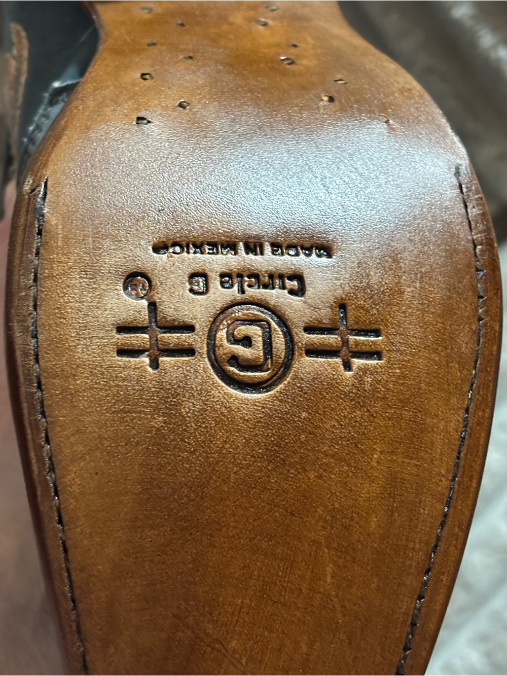 Embroidered Western Leather Cowboy Boots - Blue with Tan Stitching- Circle G - Picture 5 of 7